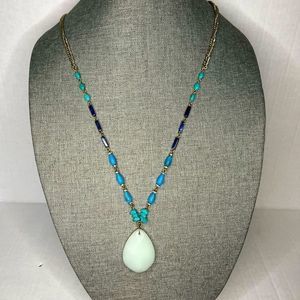 Loft Long Blue White Beaded with Teardrop Necklace